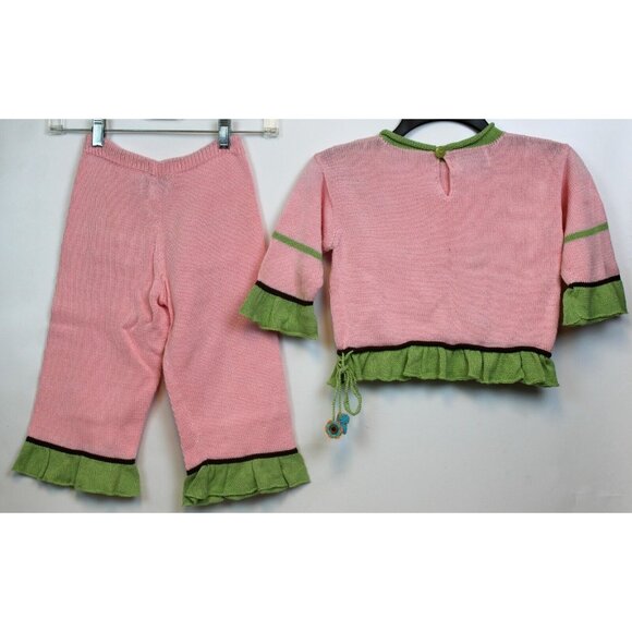Zack Ali 4 Kids Girls Pink Knitted Outfit sz 5-6 Shirt Pants Pockets Flower Fall - Picture 6 of 12